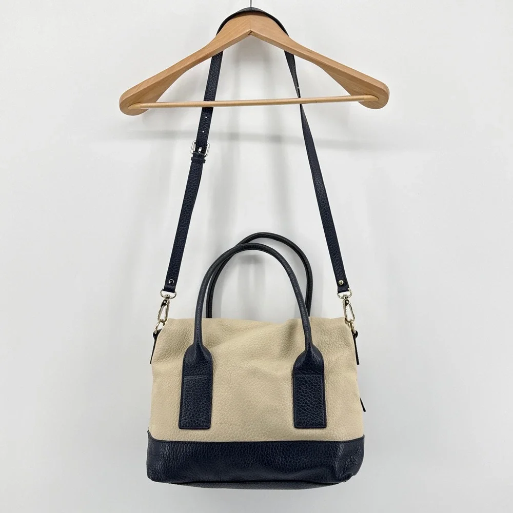 Kate Spade‎ Cobble Hill Small Adrien Leather Satchel Beige Navy Blue Crossbody